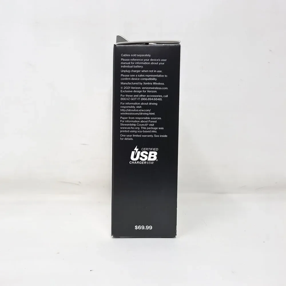 Verizon OEM 65W Black Fast Charge USB-C Wall Adapter GaN Charger For Laptop Cell